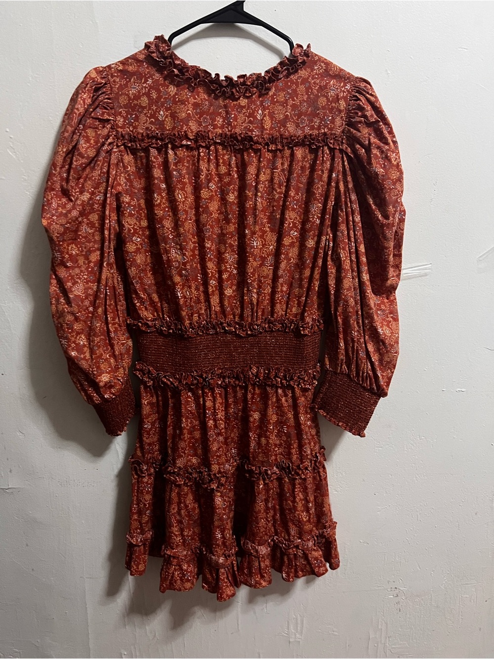 House of Harlow 1960 Orange Floral Smocked-Waist Ruffle Dress - Picture 7 of 7